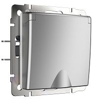 Розетка с заземлением без рамки Werkel 1-м. крышка шторки IP44 серебряный глянцевый картинка